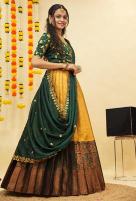Yellow Embroidered Taffeta lehenga choli 3