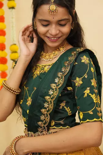 Yellow Embroidered Taffeta lehenga choli