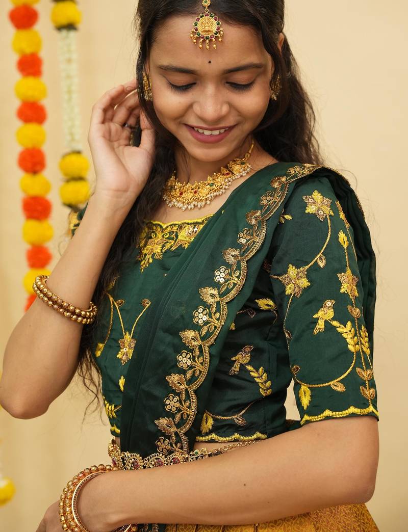 Yellow Embroidered Taffeta lehenga choli