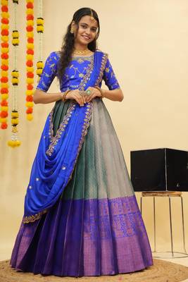 Blue Embroidered Taffeta lehenga choli 1