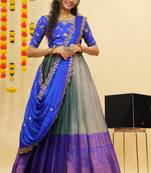 Blue Embroidered Taffeta lehenga choli
