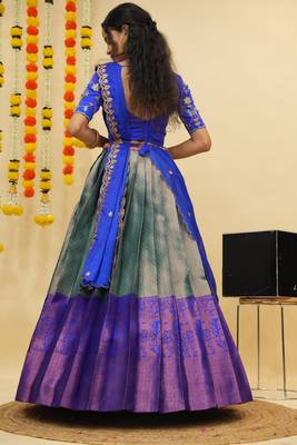 Blue Embroidered Taffeta lehenga choli 4