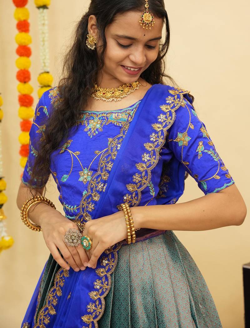 Blue Embroidered Taffeta lehenga choli