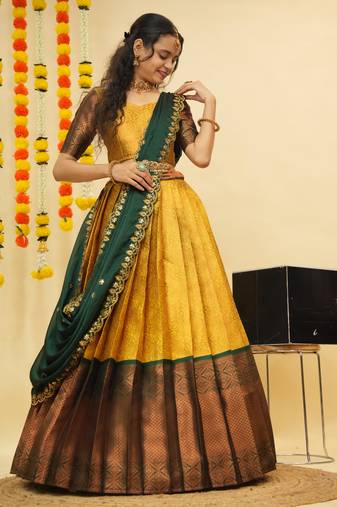 Yellow Embroidered Art Silk lehenga choli