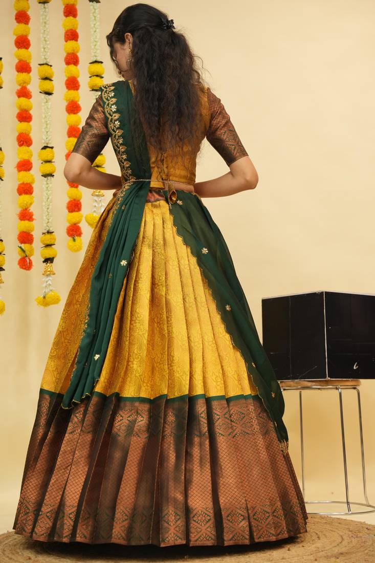 Yellow Embroidered Art Silk lehenga choli