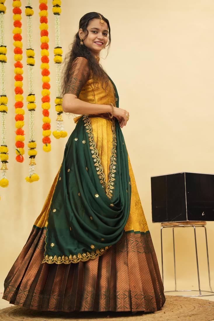 Yellow Embroidered Art Silk lehenga choli