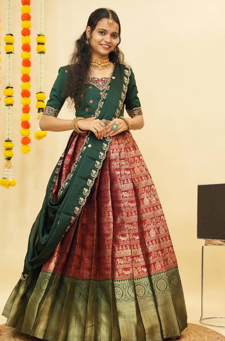 Maroon Embroidered Satin lehenga choli