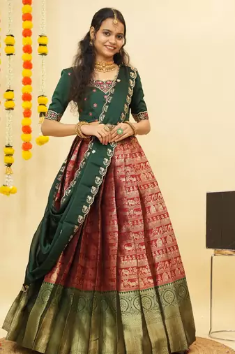 Maroon Embroidered Satin lehenga choli
