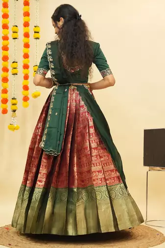 Maroon Embroidered Satin lehenga choli