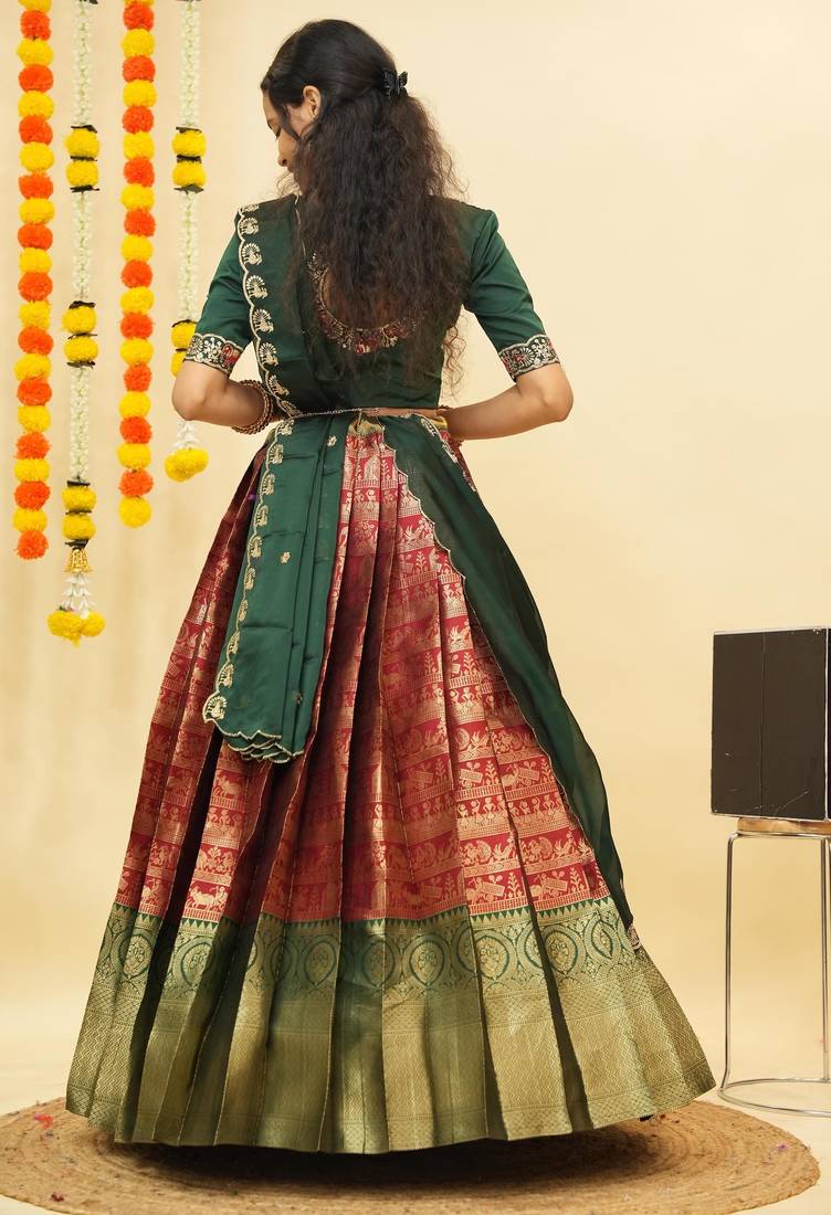 Maroon Embroidered Satin lehenga choli