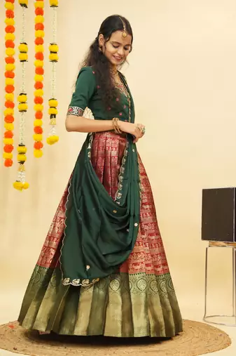 Maroon Embroidered Satin lehenga choli