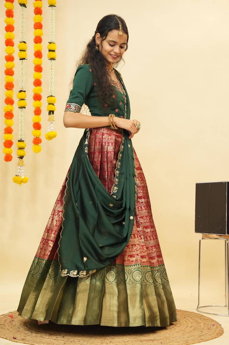 Maroon Embroidered Satin lehenga choli