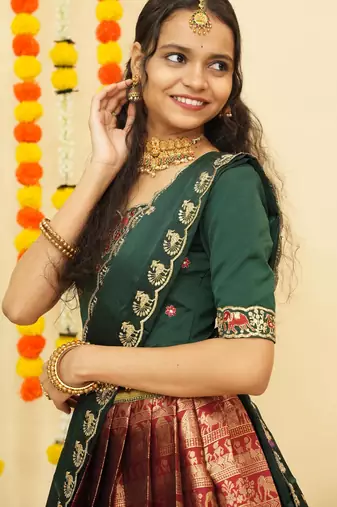 Maroon Embroidered Satin lehenga choli