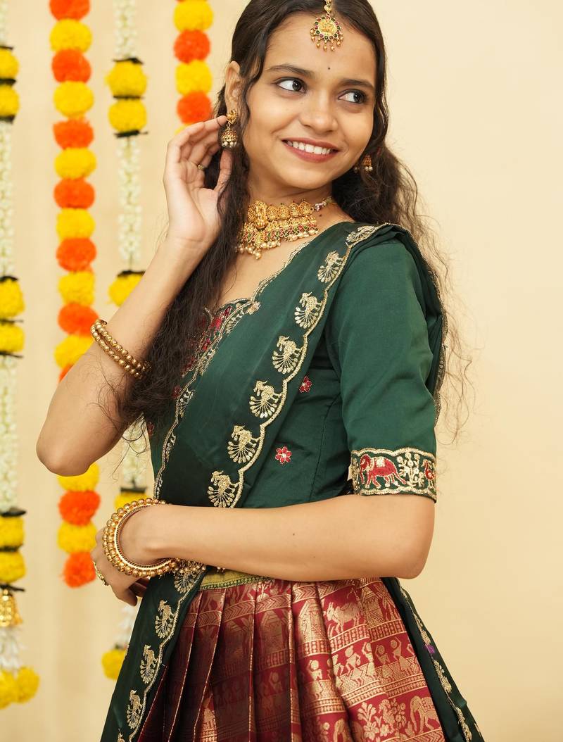 Maroon Embroidered Satin lehenga choli