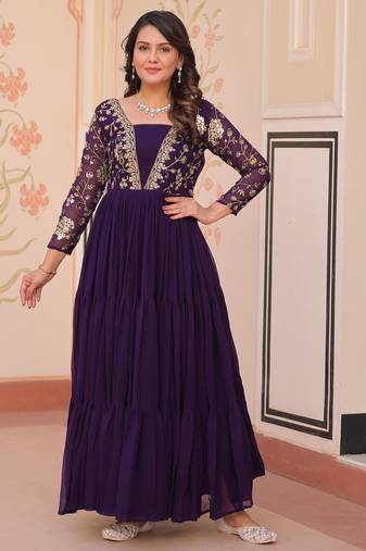 Purple Georgette Sequins Traditional Anarkali Gown