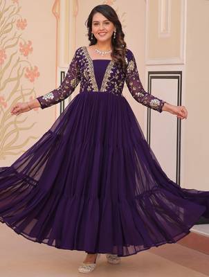 Purple Georgette Sequins Traditional Anarkali Gown 2