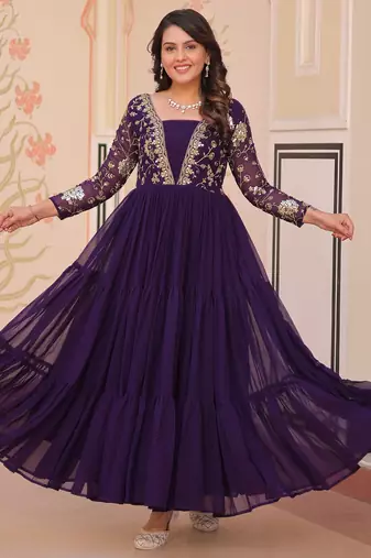Purple Georgette Sequins Traditional Anarkali Gown