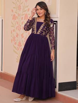 Purple Georgette Sequins Traditional Anarkali Gown 3
