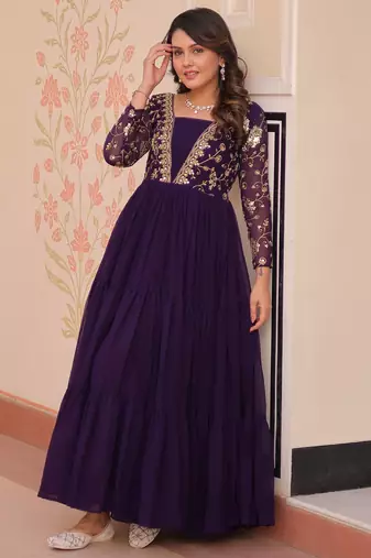 Purple Georgette Sequins Traditional Anarkali Gown