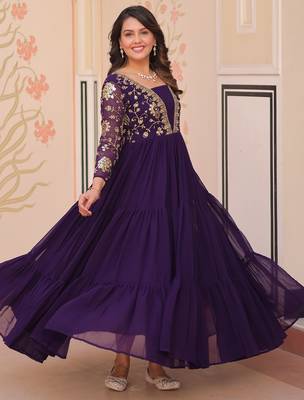 Purple Georgette Sequins Traditional Anarkali Gown 4