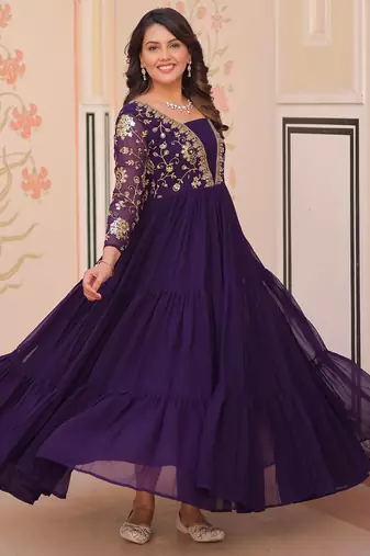 Purple Georgette Sequins Traditional Anarkali Gown