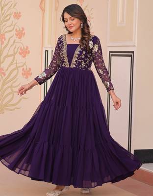 Purple Georgette Sequins Traditional Anarkali Gown 5