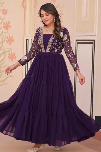 Purple Georgette Sequins Traditional Anarkali Gown