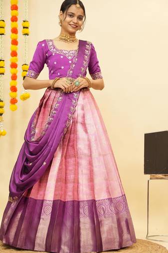 Pink Embroidered Satin lehenga choli