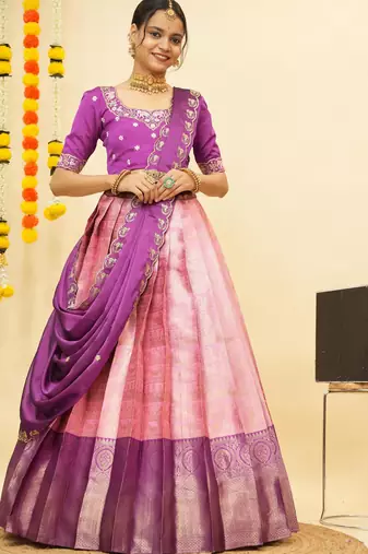 Pink Embroidered Satin lehenga choli