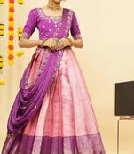 Pink Embroidered Satin lehenga choli