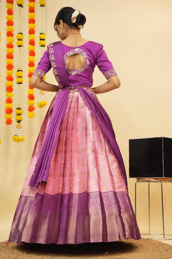 Pink Embroidered Satin lehenga choli