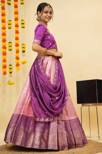 Pink Embroidered Satin lehenga choli