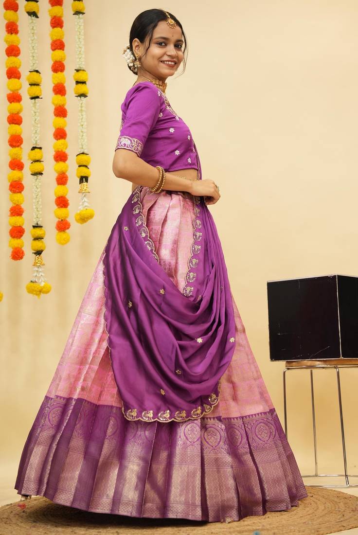 Pink Embroidered Satin lehenga choli