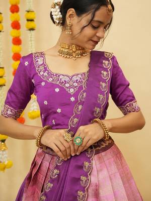 Pink Embroidered Satin lehenga choli 4