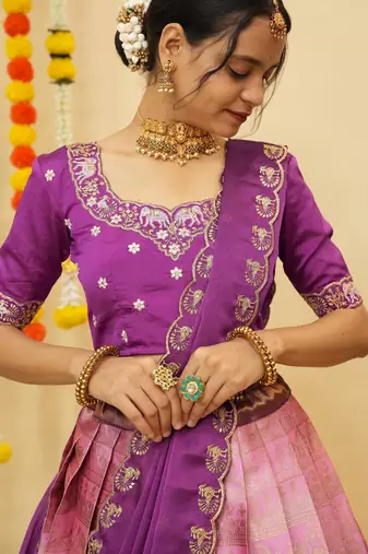 Pink Embroidered Satin lehenga choli