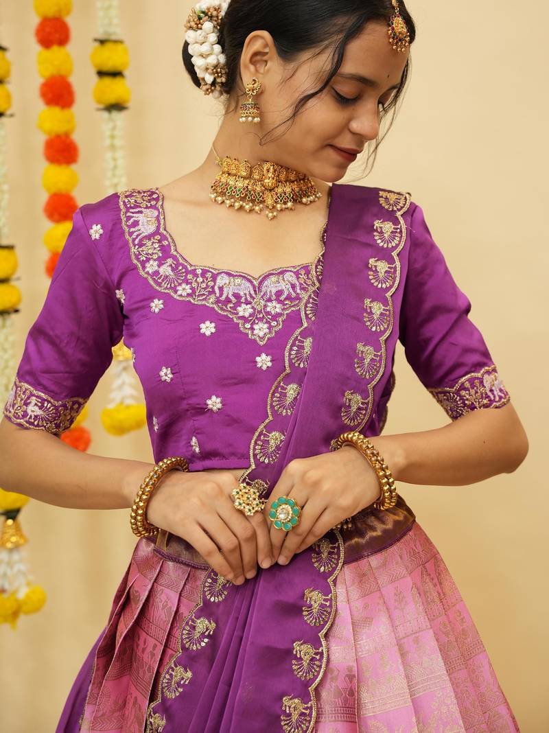 Pink Embroidered Satin lehenga choli