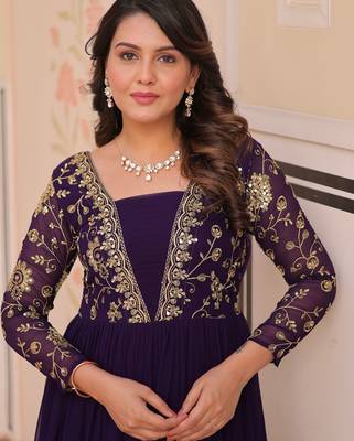 Purple Georgette Sequins Traditional Anarkali Gown 6