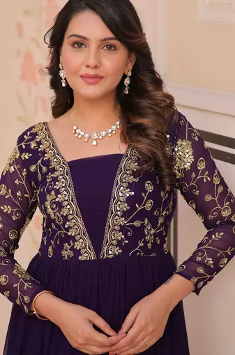 Purple Georgette Sequins Traditional Anarkali Gown