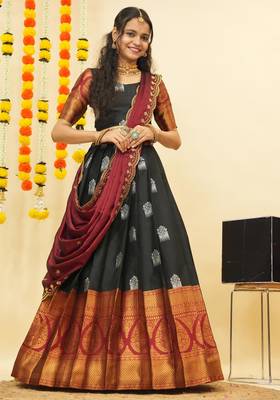 Black Embroidered Art Silk lehenga choli 1