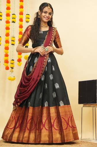 Black Embroidered Art Silk lehenga choli