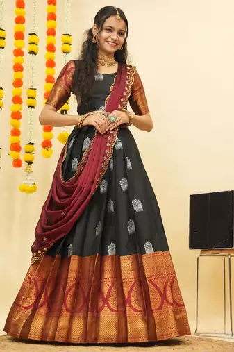 Black Embroidered Art Silk lehenga choli