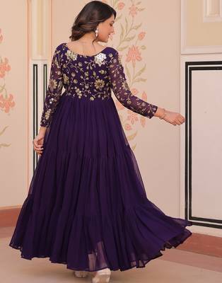 Purple Georgette Sequins Traditional Anarkali Gown 8