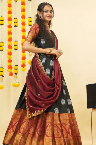 Black Embroidered Art Silk lehenga choli