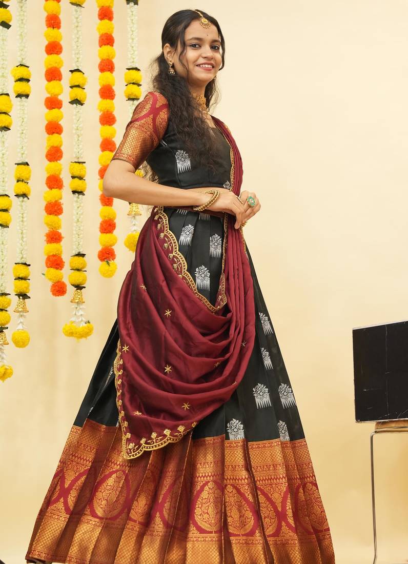 Black Embroidered Art Silk lehenga choli