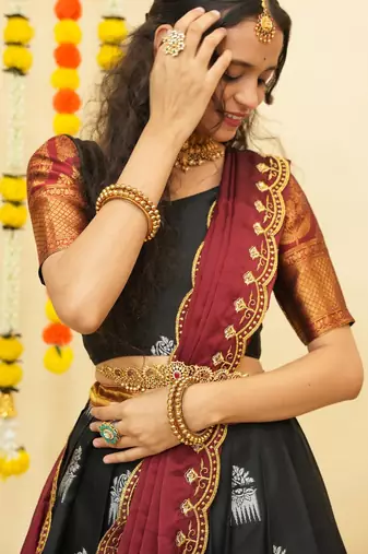 Black Embroidered Art Silk lehenga choli