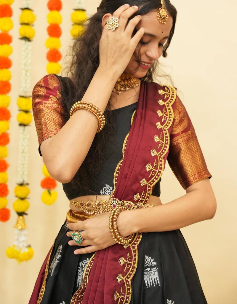 Black Embroidered Art Silk lehenga choli