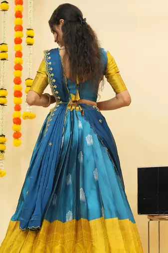 Turquoise Embroidered Art Silk lehenga choli