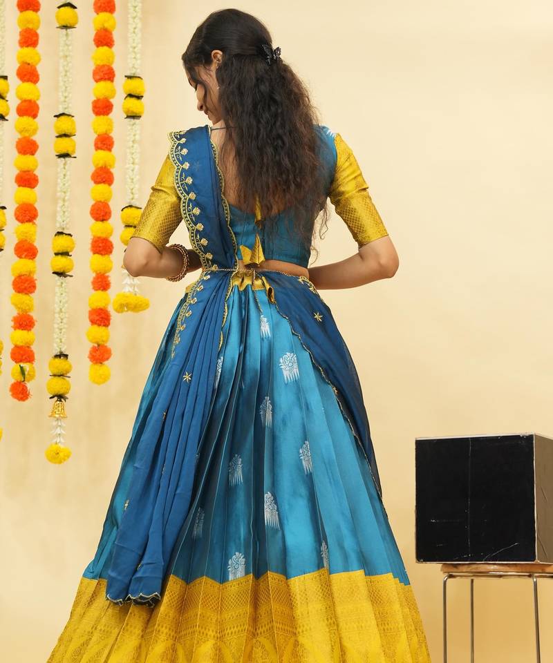 Turquoise Embroidered Art Silk lehenga choli