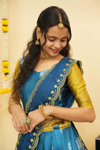 Turquoise Embroidered Art Silk lehenga choli