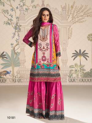 pink heavy crepe digital print palazzo suit-Full Stitched Free size 1